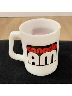 Canada AM News Milk Glass Mug Federal Glass Vivid Colors Very Rare Canadiana